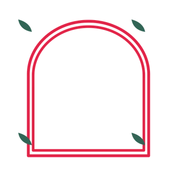 An open arch frame with leaf ornaments and a double border. The middle stays transparent for your text or photograph.