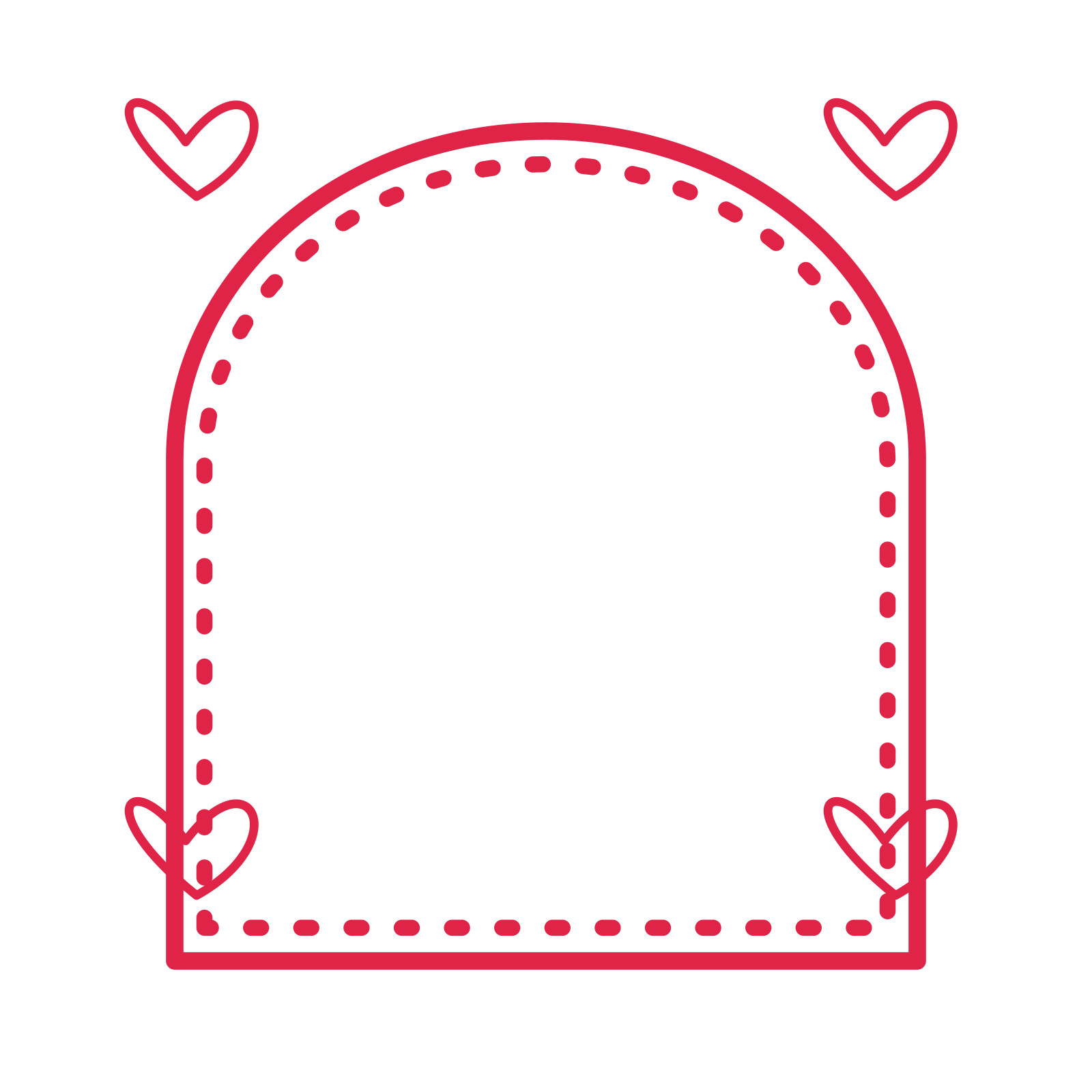 An open arch frame with loop ornaments and a dotted border. The middle stays transparent for your text or photograph.