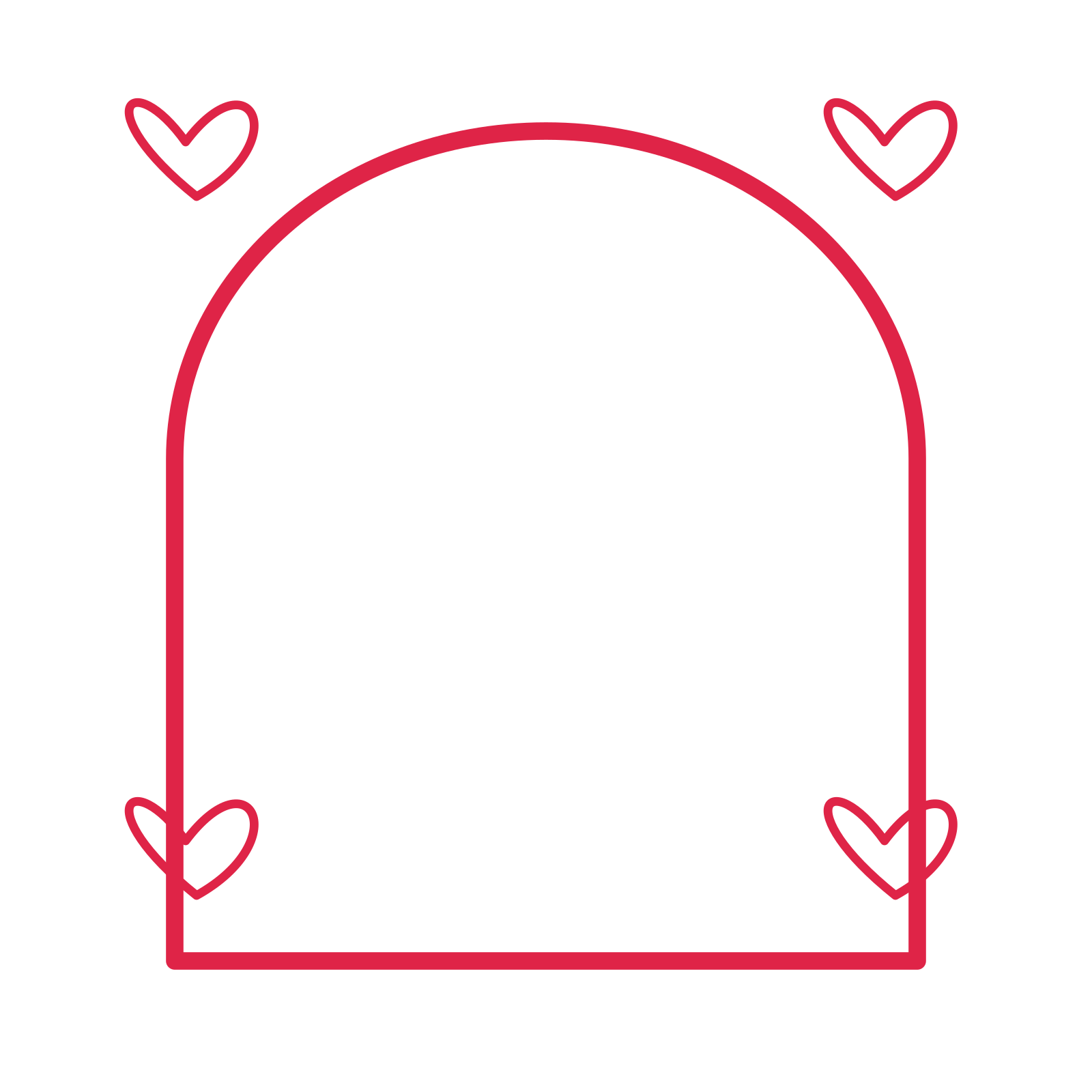 An open arch frame with loop ornaments and a single border. The middle stays transparent for your text or photograph.