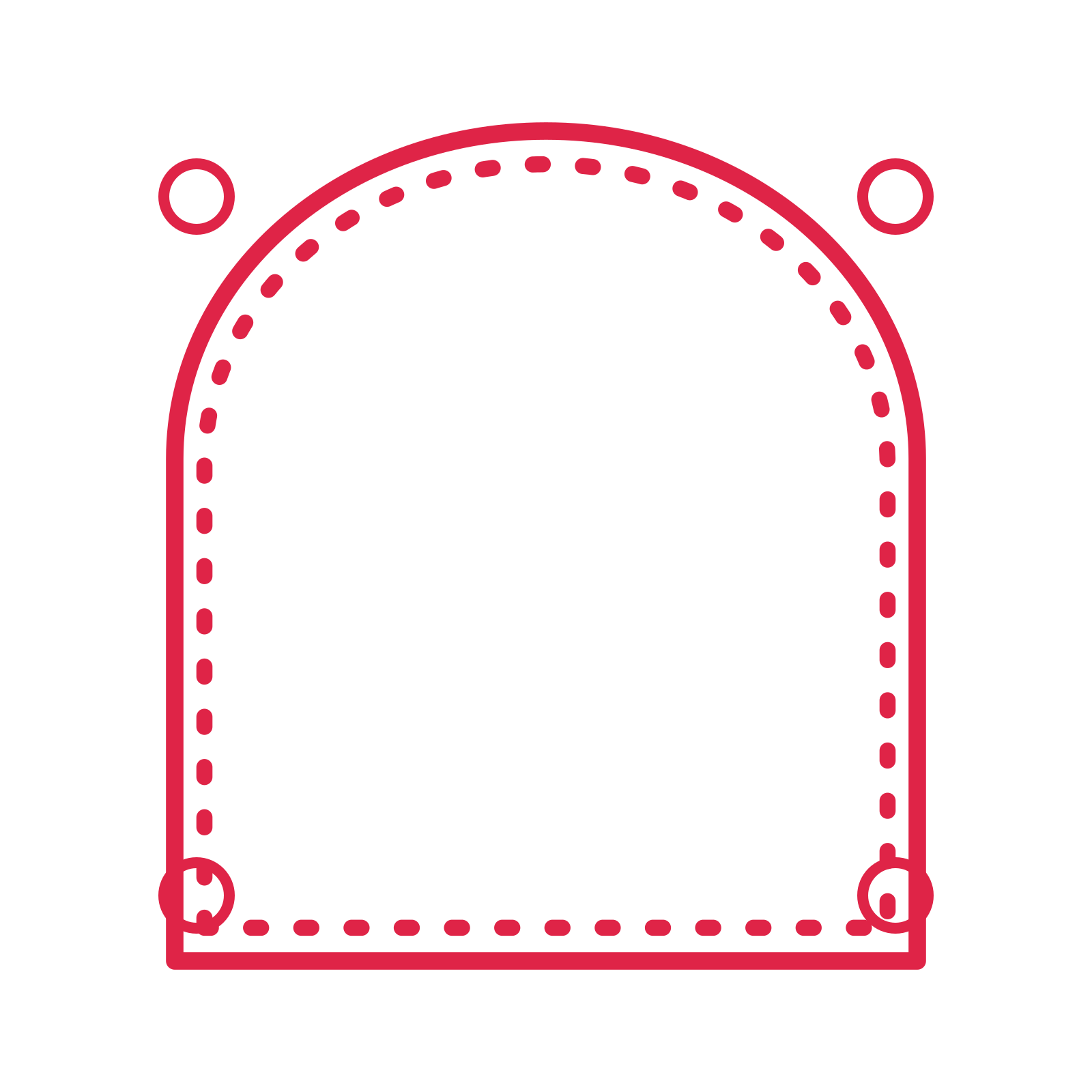 An open arch frame with ring ornaments and a dotted border. The middle stays transparent for your text or photograph.