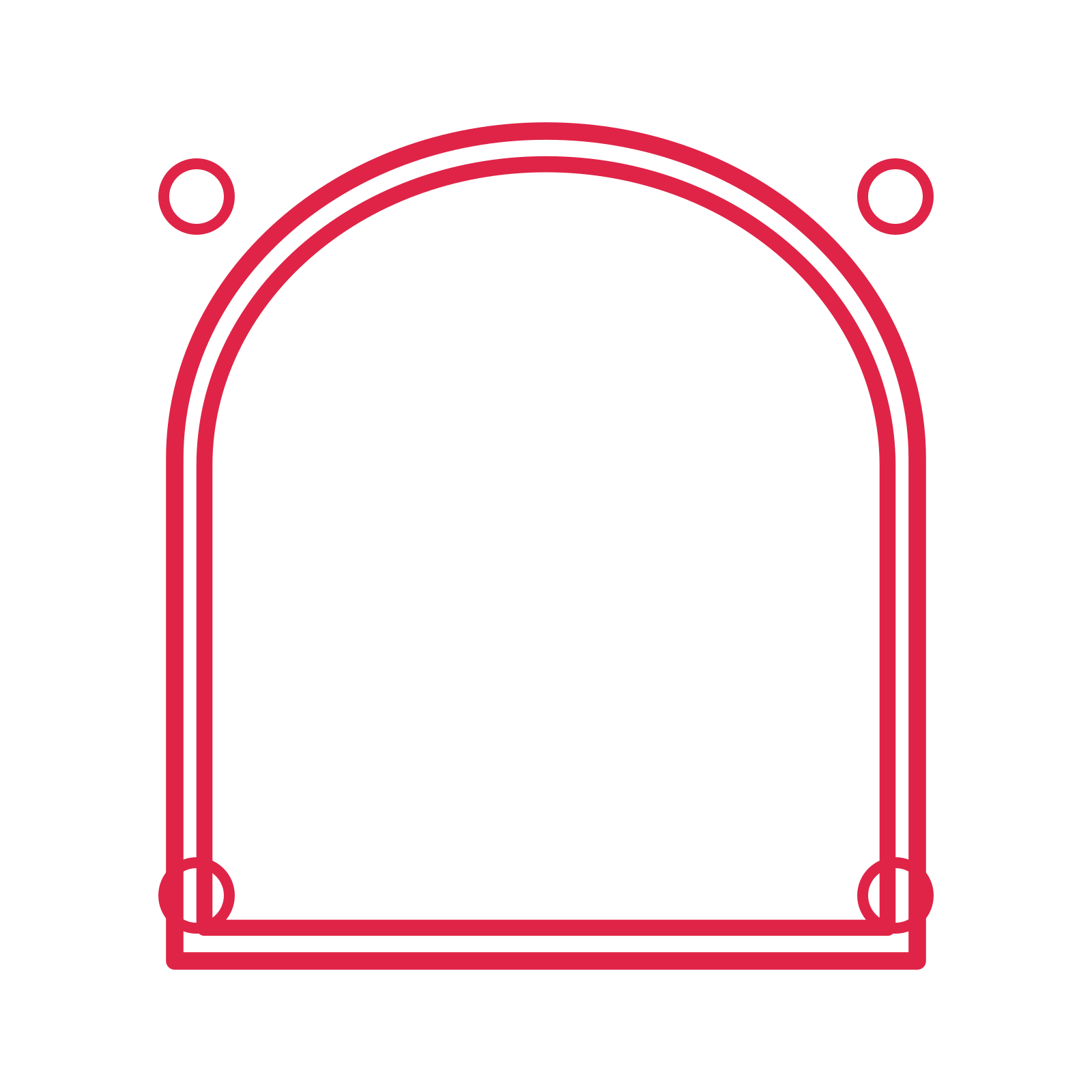 An open arch frame with ring ornaments and a double border. The middle stays transparent for your text or photograph.