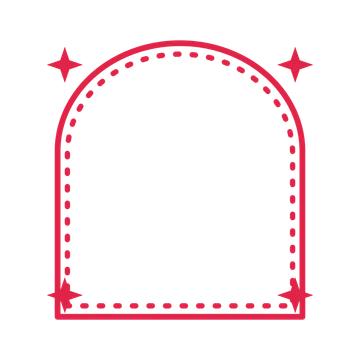 An open arch frame with sparkle ornaments and a dotted border. The middle stays transparent for your text or photograph.