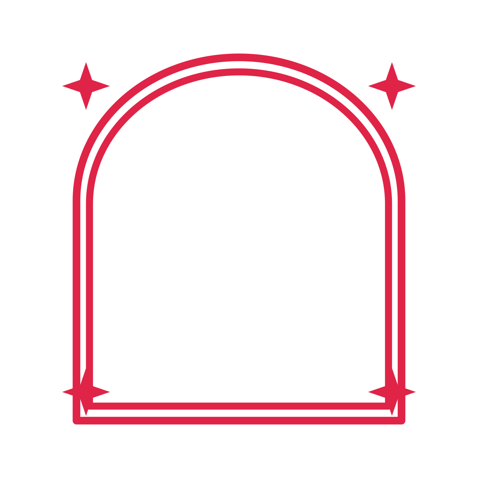 An open arch frame with sparkle ornaments and a double border. The middle stays transparent for your text or photograph.