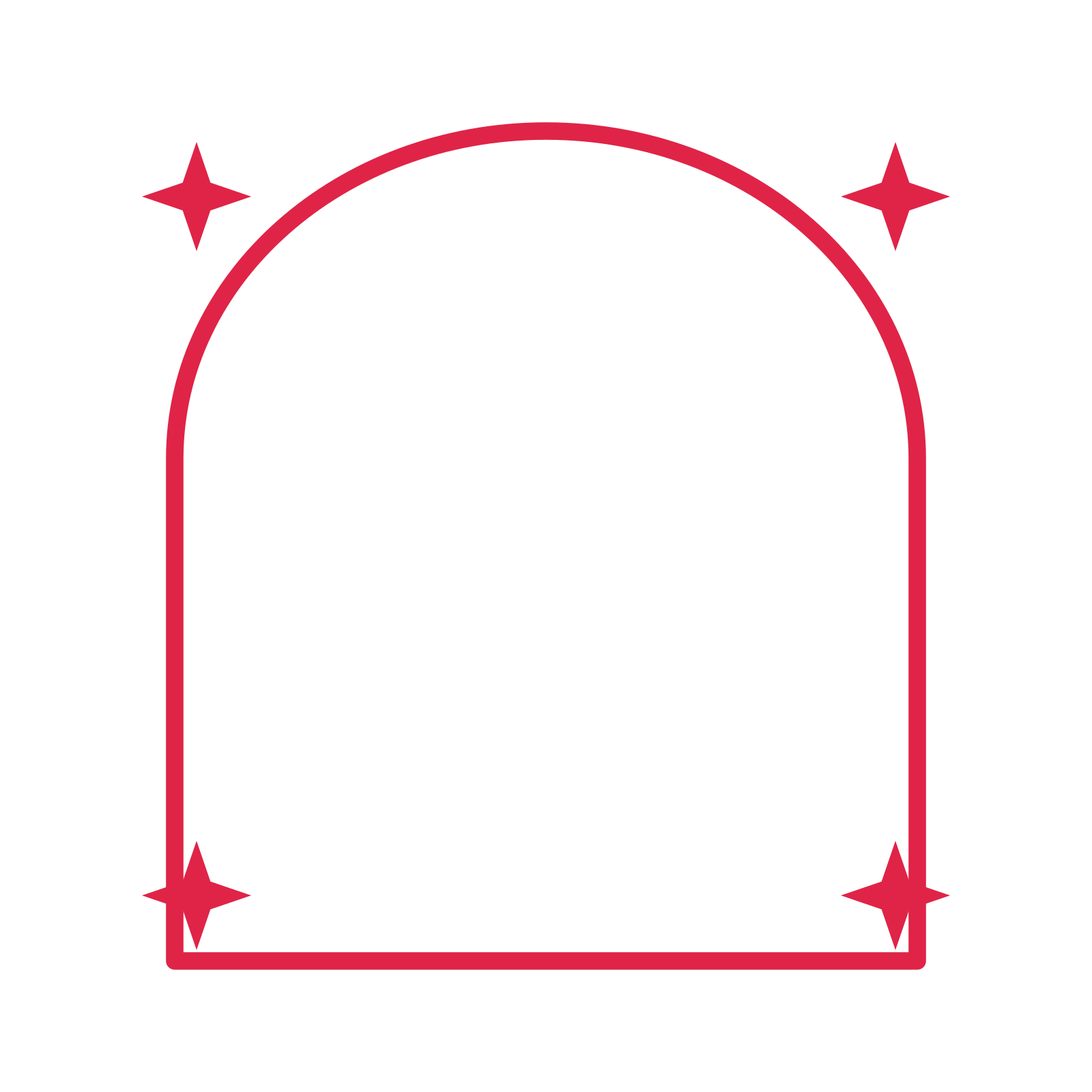 An open arch frame with sparkle ornaments and a single border. The middle stays transparent for your text or photograph.