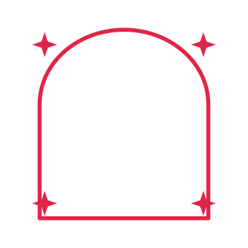 An open arch frame with sparkle ornaments and a single border. The middle stays transparent for your text or photograph.