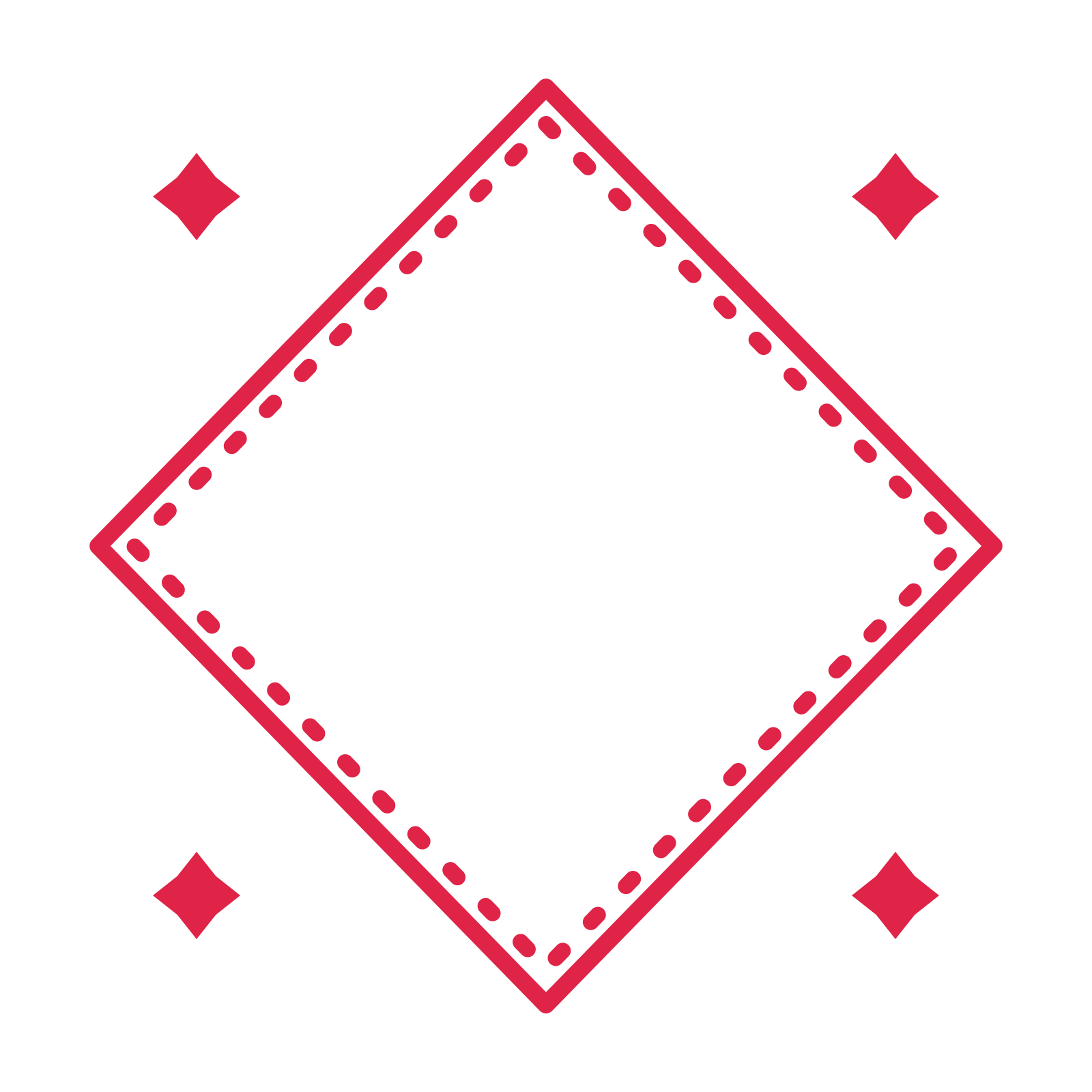 An open diamond frame with diamond ornaments and a dotted border. The middle stays transparent for your text or photograph.