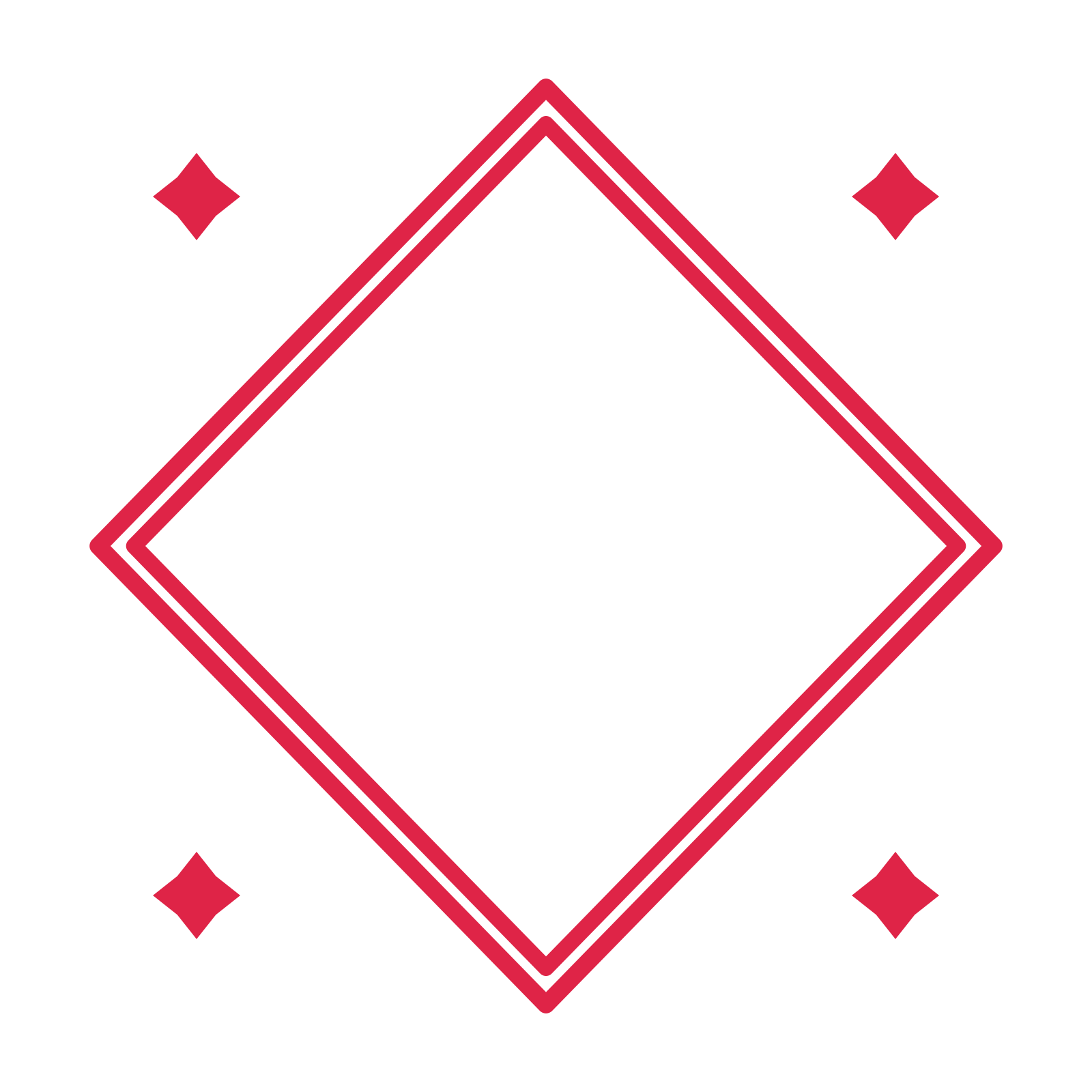 An open diamond frame with diamond ornaments and a double border. The middle stays transparent for your text or photograph.