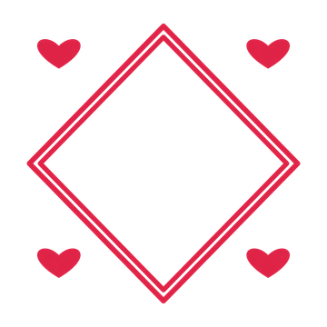 An open diamond frame with heart ornaments and a double border. The middle stays transparent for your text or photograph.
