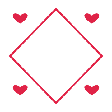 An open diamond frame with heart ornaments and a single border. The middle stays transparent for your text or photograph.