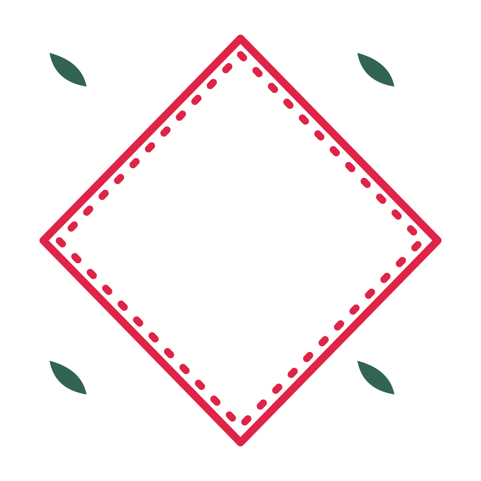 An open diamond frame with leaf ornaments and a dotted border. The middle stays transparent for your text or photograph.
