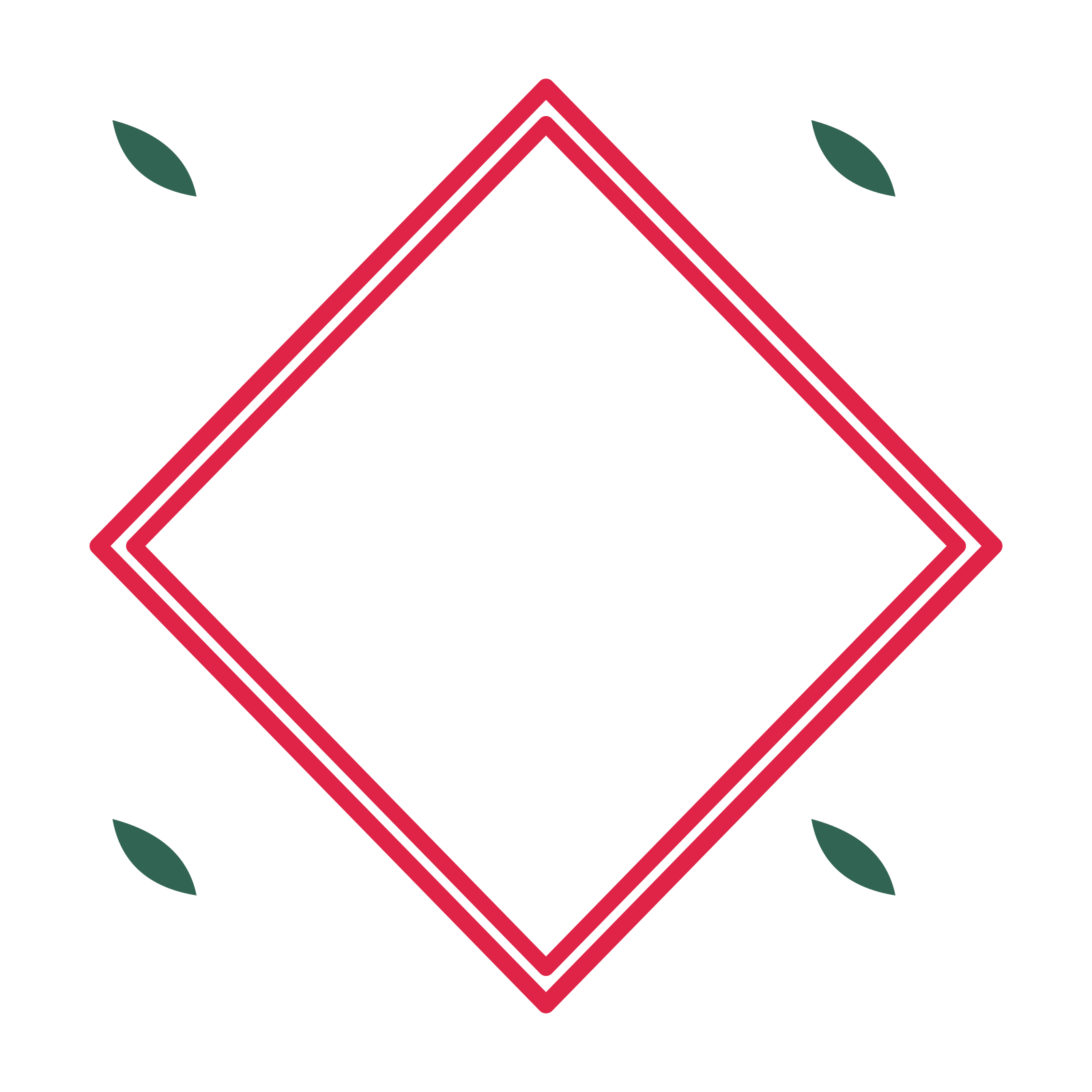 An open diamond frame with leaf ornaments and a double border. The middle stays transparent for your text or photograph.