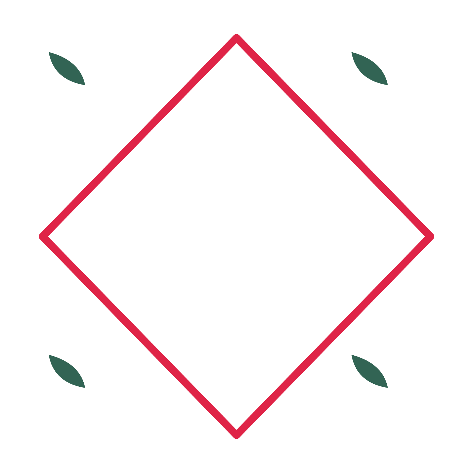 An open diamond frame with leaf ornaments and a single border. The middle stays transparent for your text or photograph.