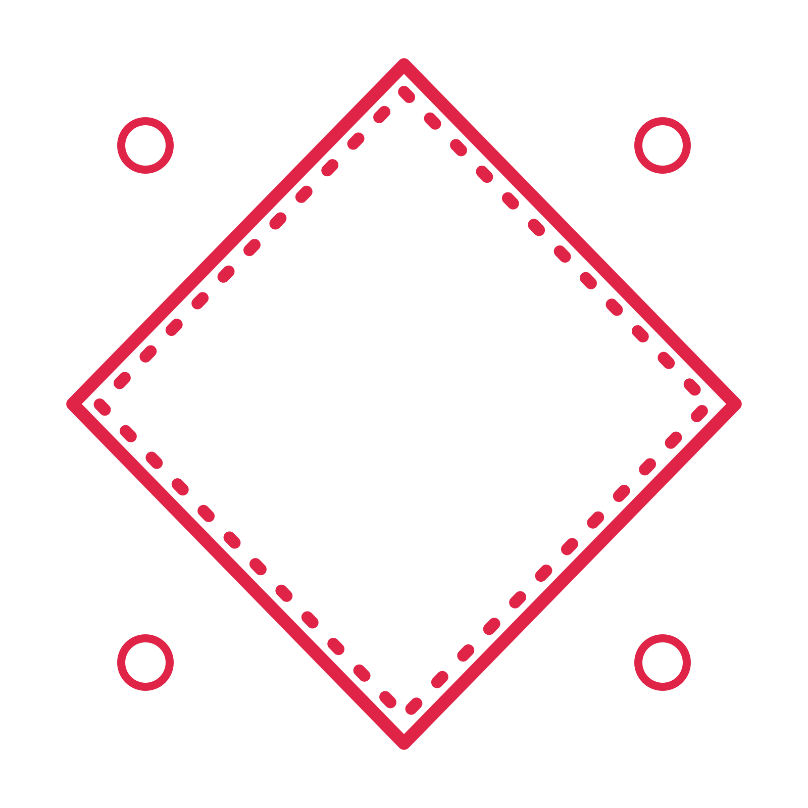 An open diamond frame with ring ornaments and a dotted border. The middle stays transparent for your text or photograph.