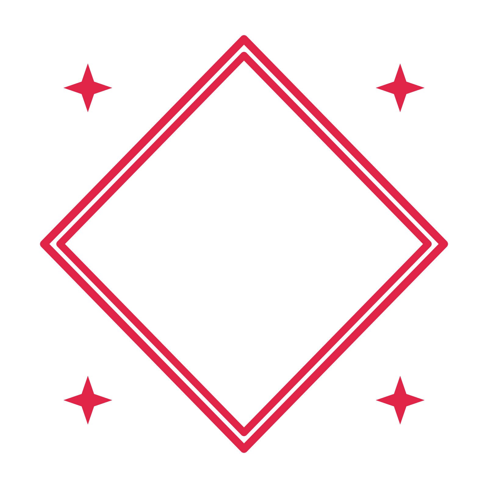 An open diamond frame with sparkle ornaments and a double border. The middle stays transparent for your text or photograph.
