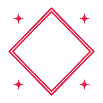 An open diamond frame with sparkle ornaments and a double border. The middle stays transparent for your text or photograph.