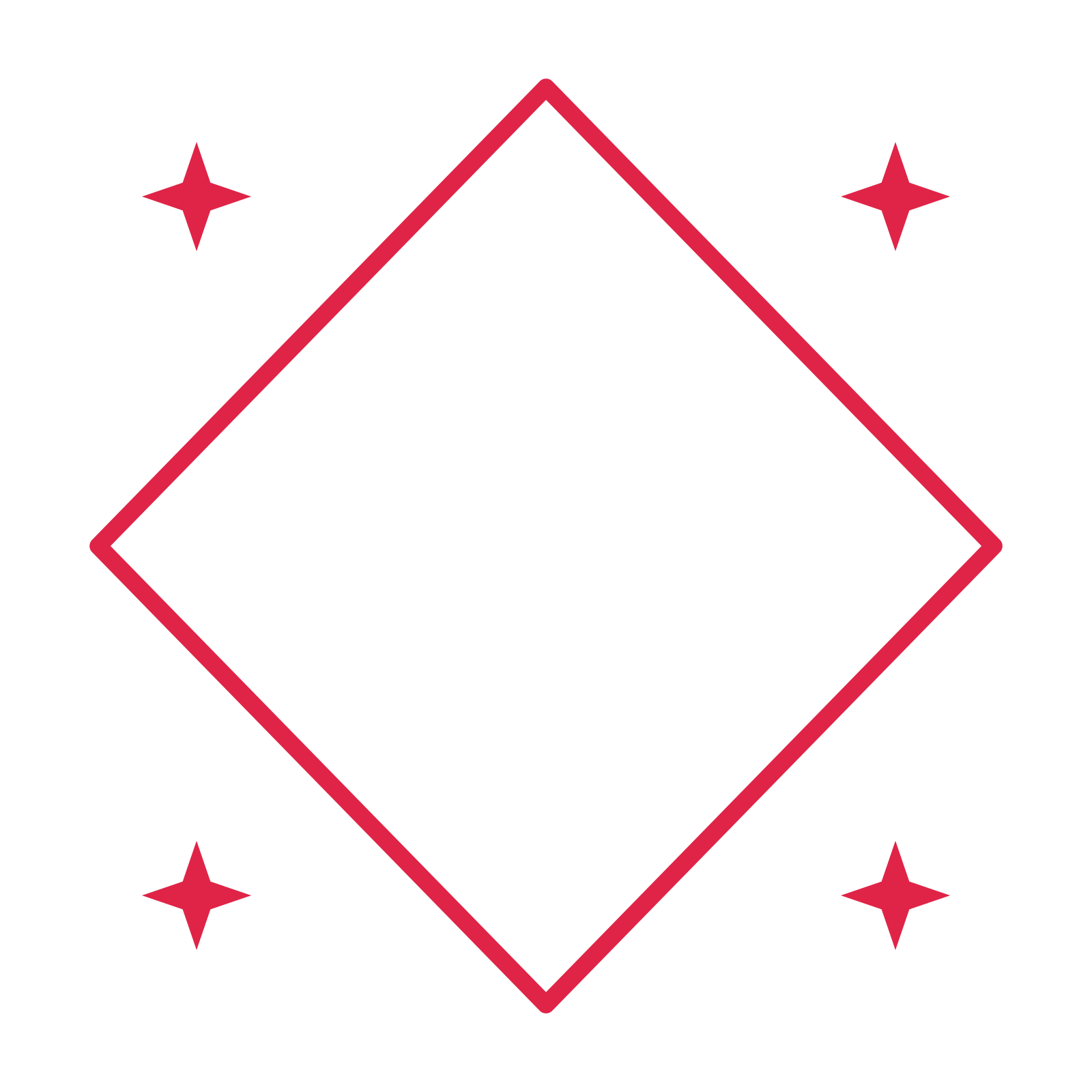 An open diamond frame with sparkle ornaments and a single border. The middle stays transparent for your text or photograph.