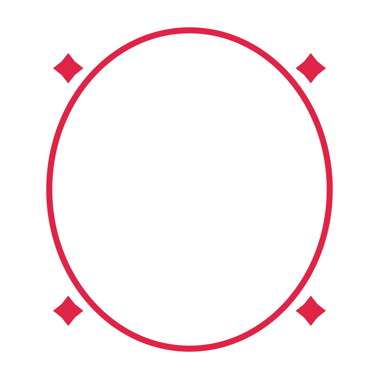An open oval frame with diamond ornaments and a single border. The middle stays transparent for your text or photograph.