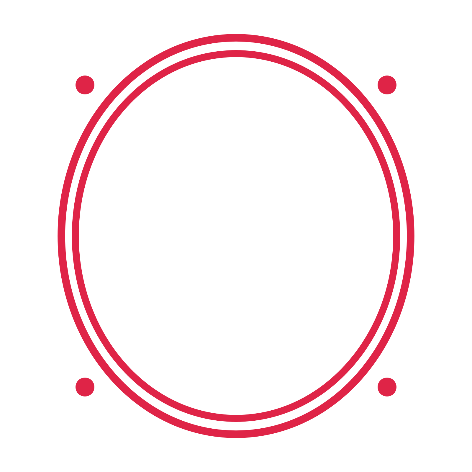 An open oval frame with dot ornaments and a double border. The middle stays transparent for your text or photograph.