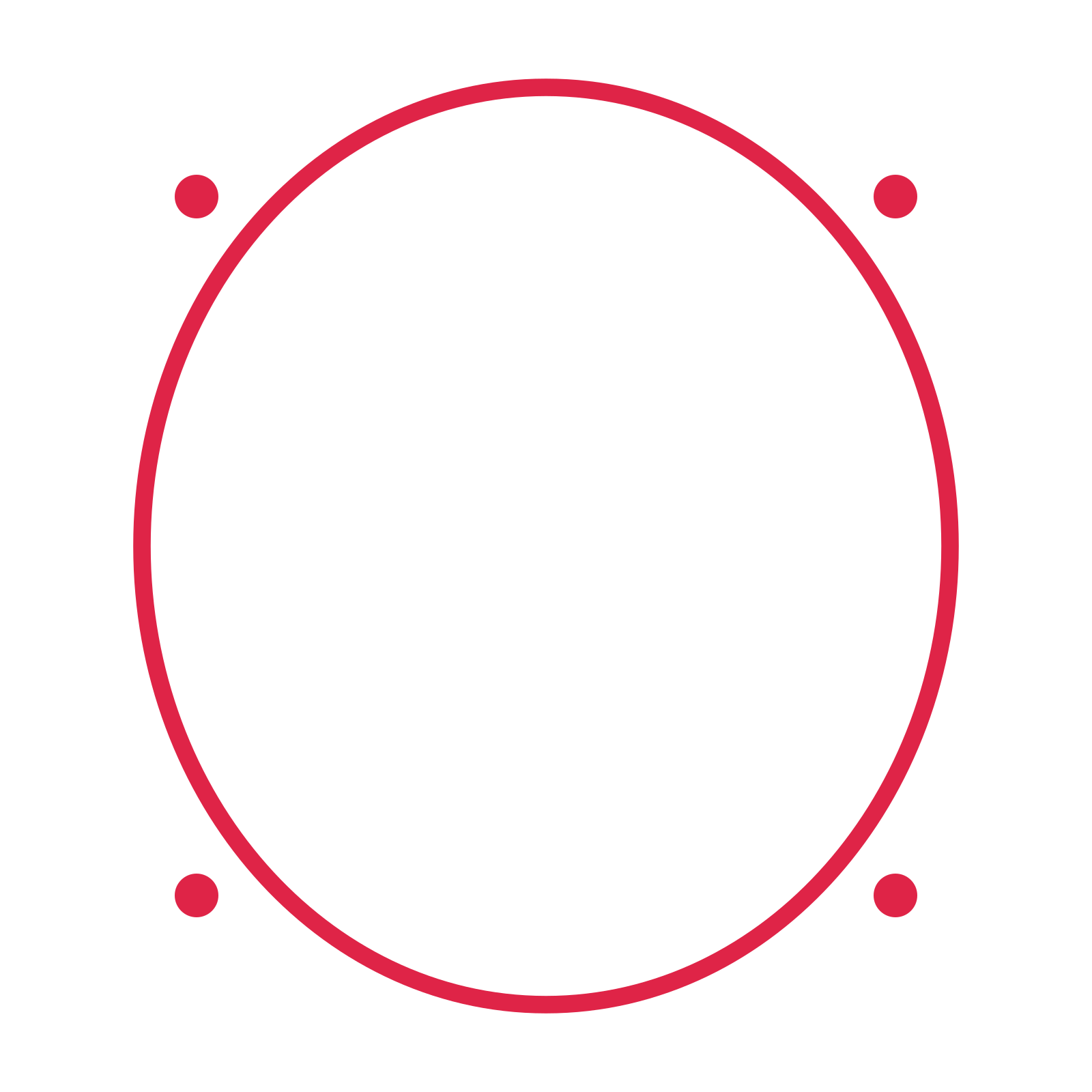 An open oval frame with dot ornaments and a single border. The middle stays transparent for your text or photograph.