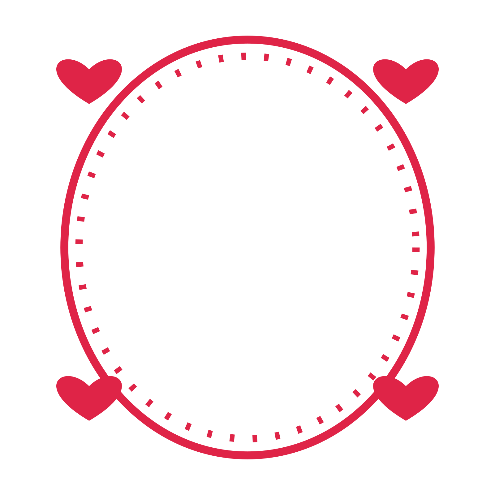 An open oval frame with heart ornaments and a dotted border. The middle stays transparent for your text or photograph.