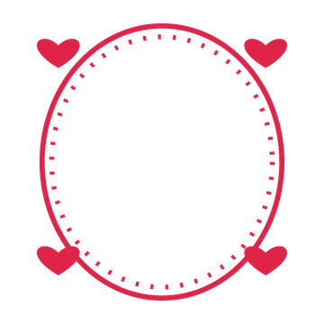 An open oval frame with heart ornaments and a dotted border. The middle stays transparent for your text or photograph.