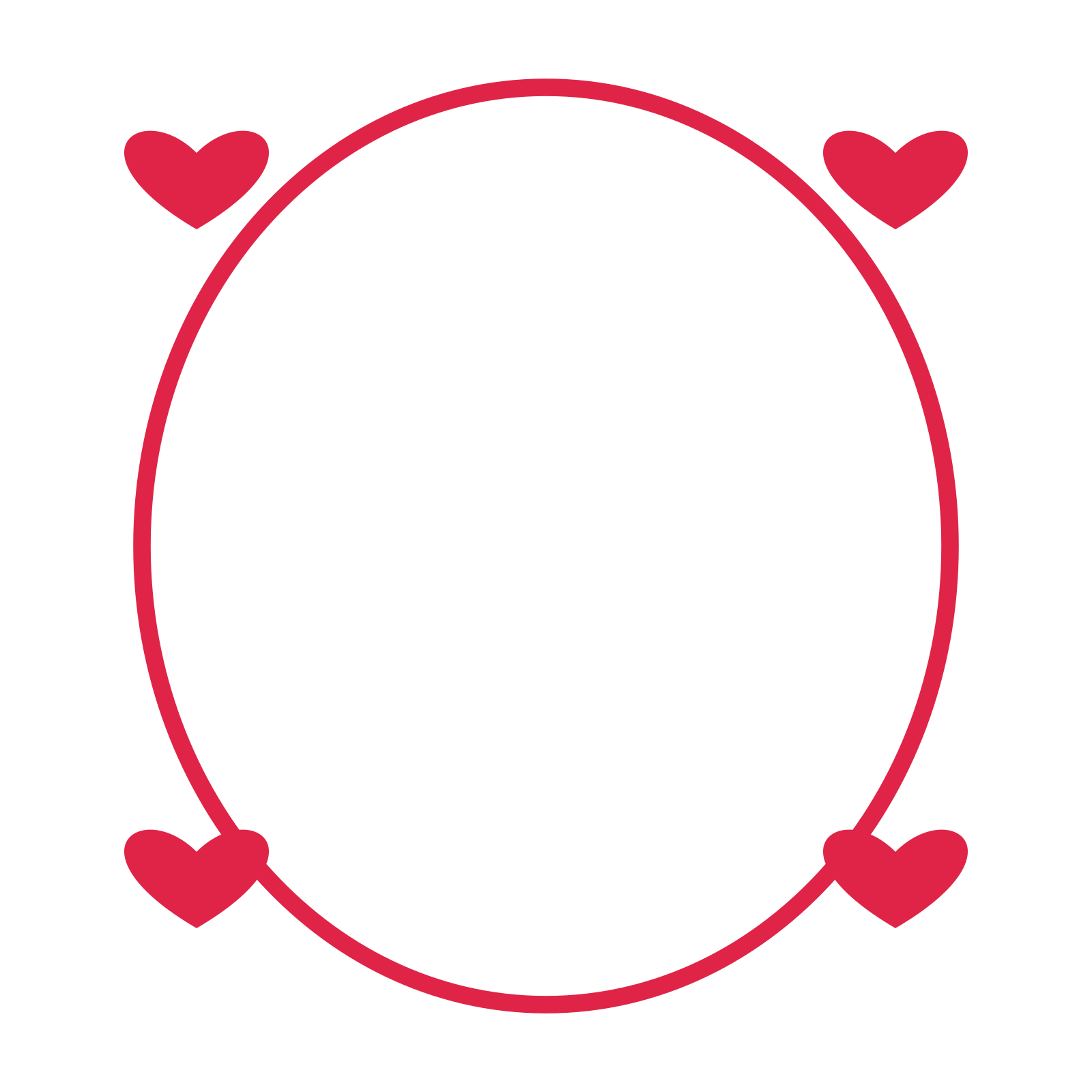 An open oval frame with heart ornaments and a single border. The middle stays transparent for your text or photograph.