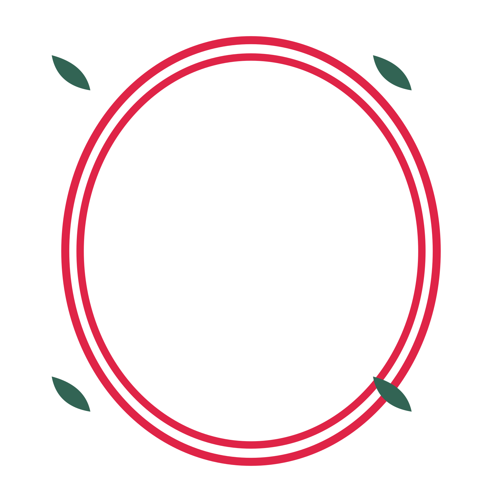 An open oval frame with leaf ornaments and a double border. The middle stays transparent for your text or photograph.