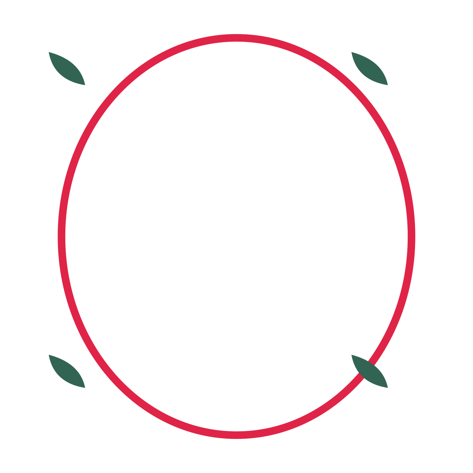 An open oval frame with leaf ornaments and a single border. The middle stays transparent for your text or photograph.