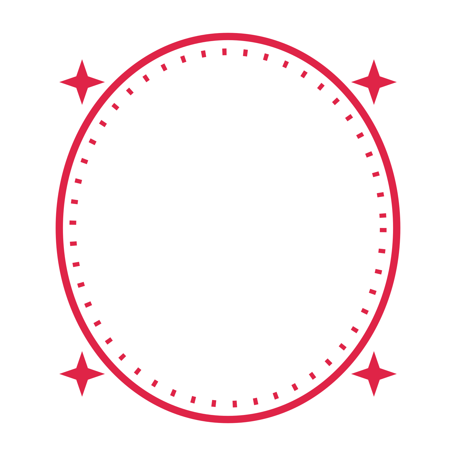 An open oval frame with sparkle ornaments and a dotted border. The middle stays transparent for your text or photograph.
