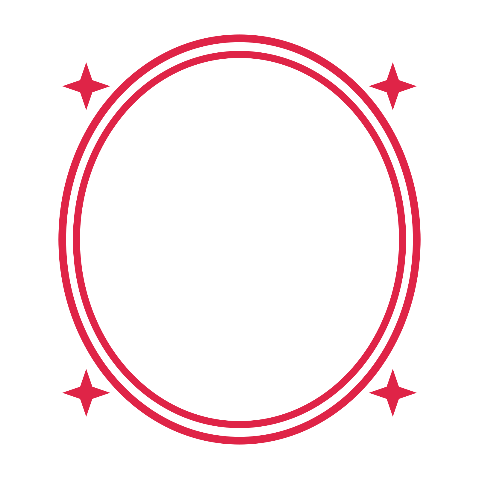 An open oval frame with sparkle ornaments and a double border. The middle stays transparent for your text or photograph.