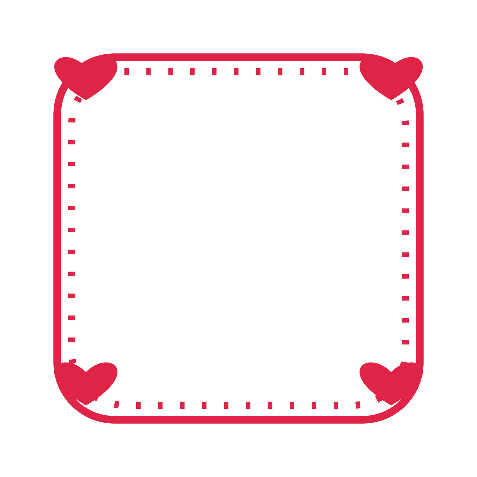 An open rounded frame with heart ornaments and a dotted border. The middle stays transparent for your text or photograph.