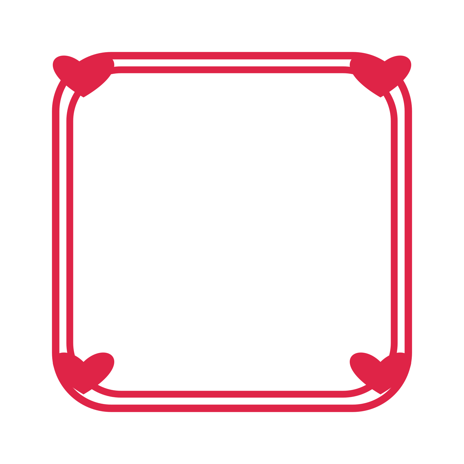 An open rounded frame with heart ornaments and a double border. The middle stays transparent for your text or photograph.