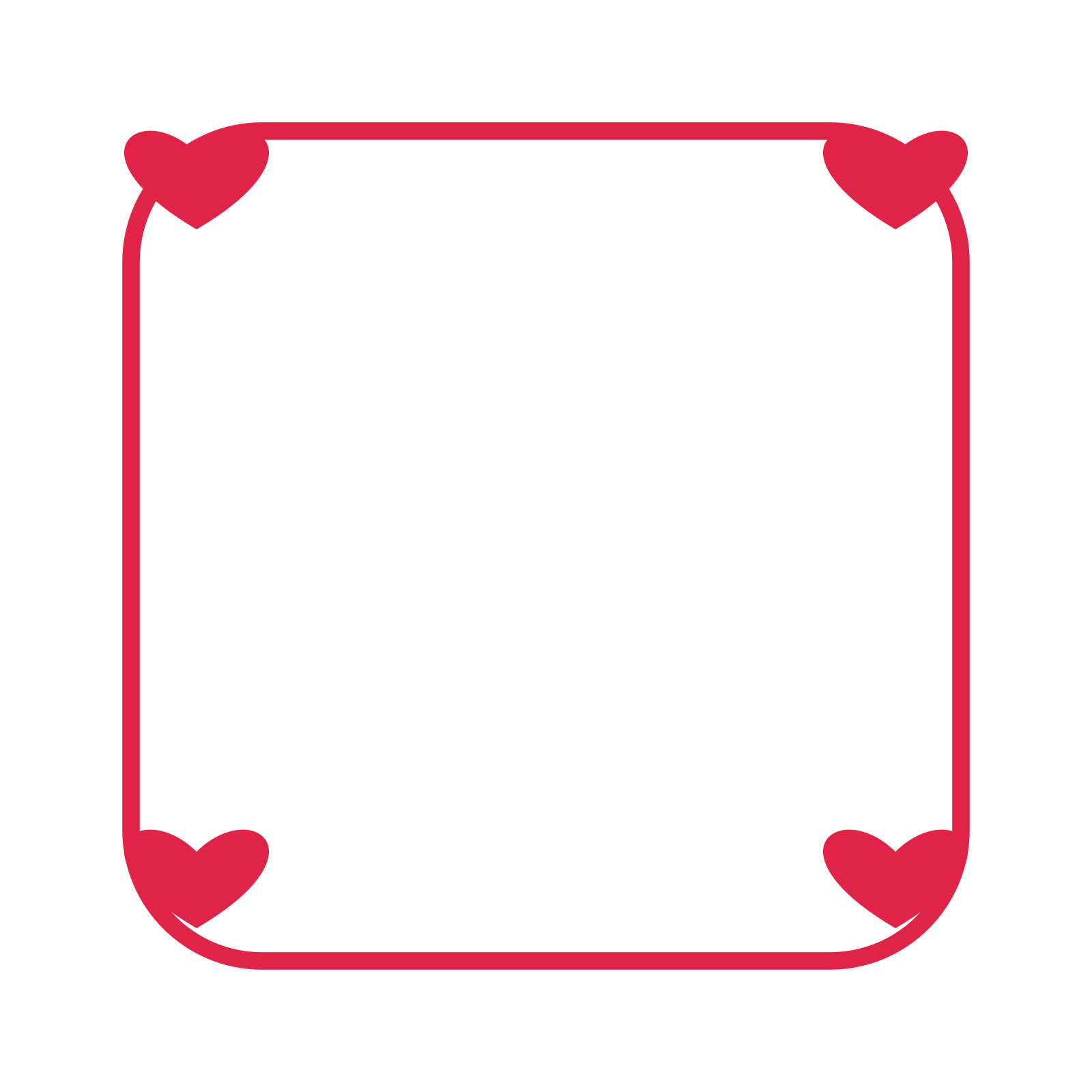 An open rounded frame with heart ornaments and a single border. The middle stays transparent for your text or photograph.