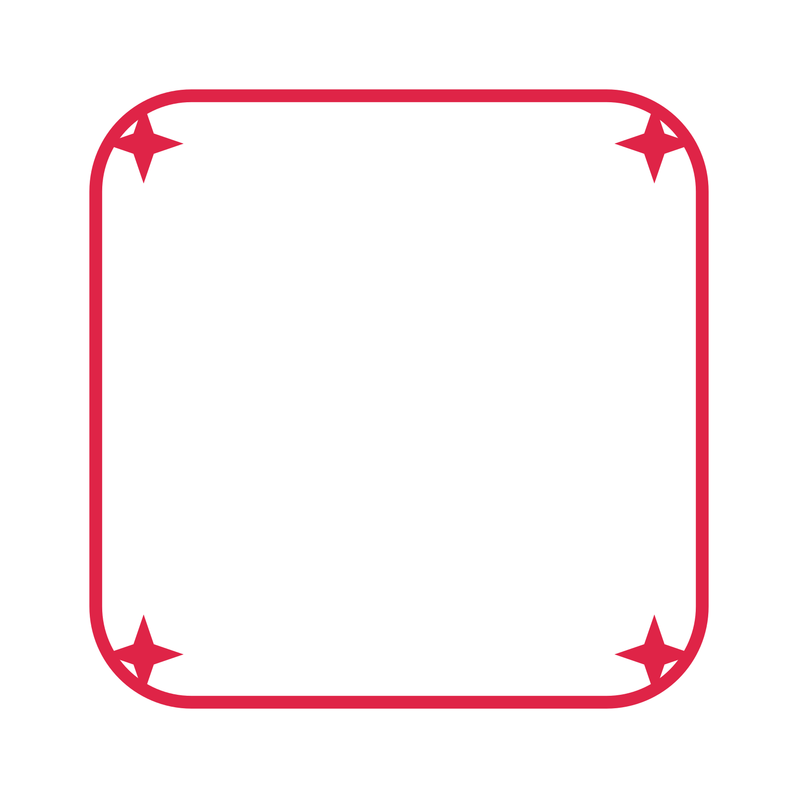 An open rounded frame with sparkle ornaments and a single border. The middle stays transparent for your text or photograph.