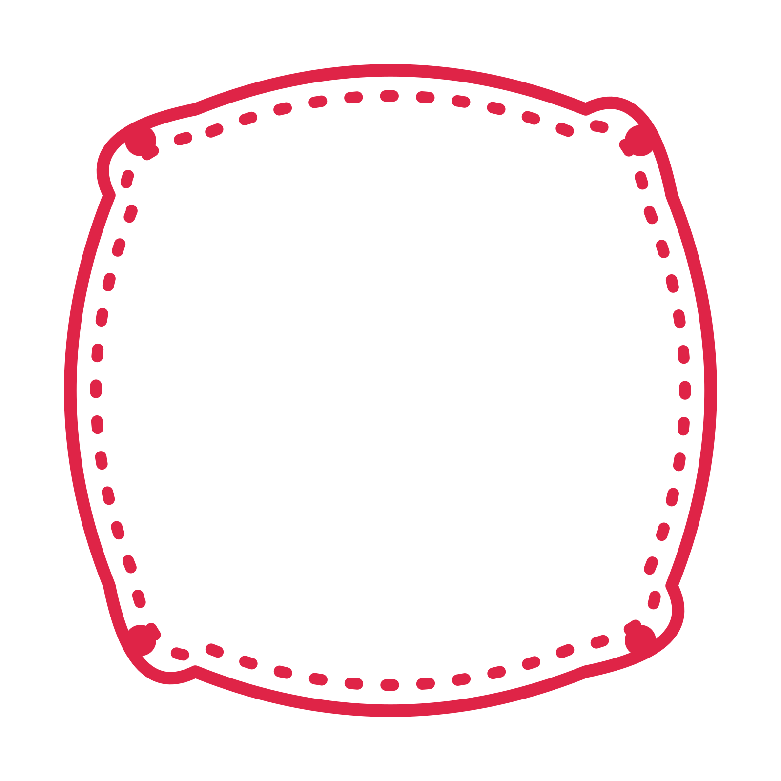 An open scallop frame with dot ornaments and a dotted border. The middle stays transparent for your text or photograph.
