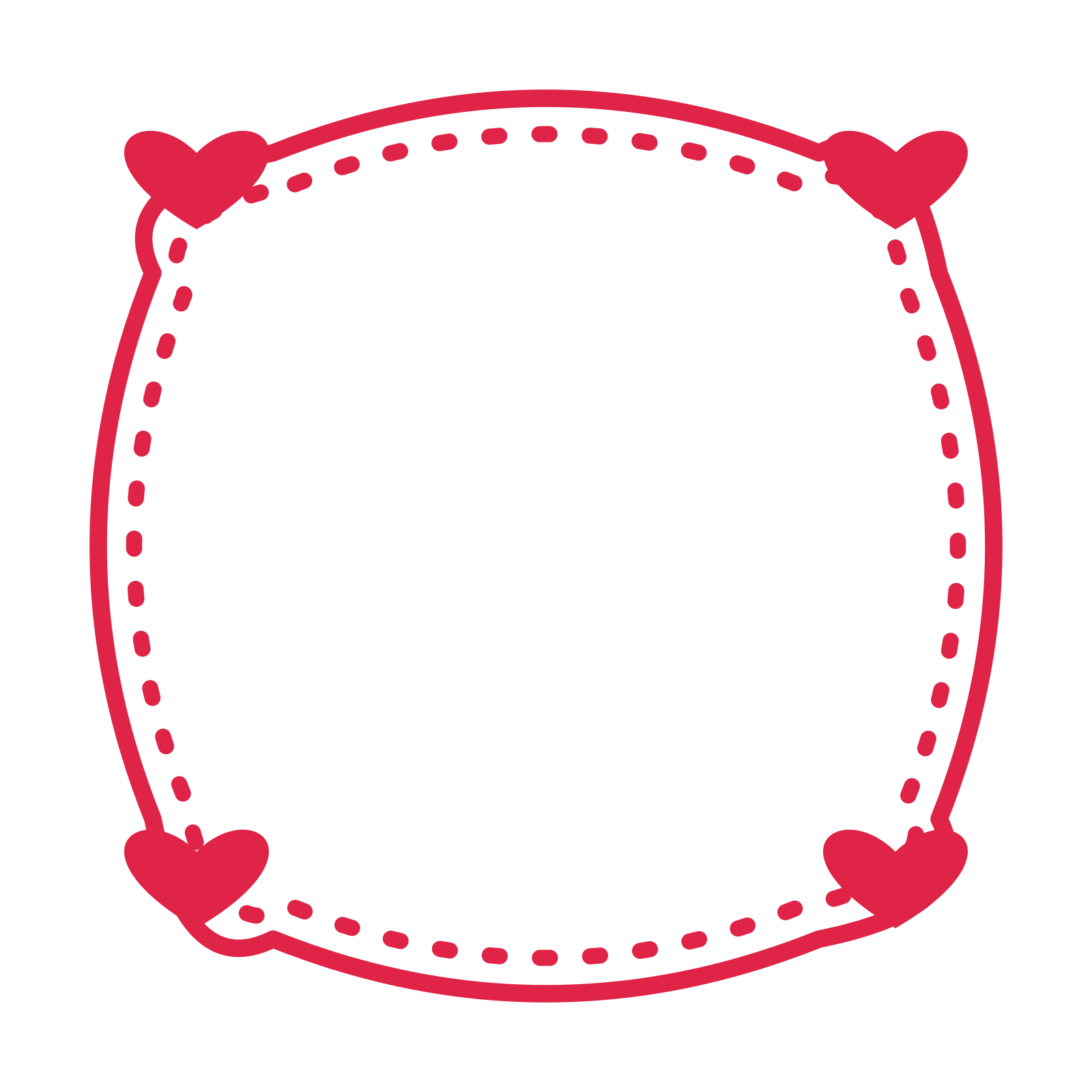 An open scallop frame with heart ornaments and a dotted border. The middle stays transparent for your text or photograph.