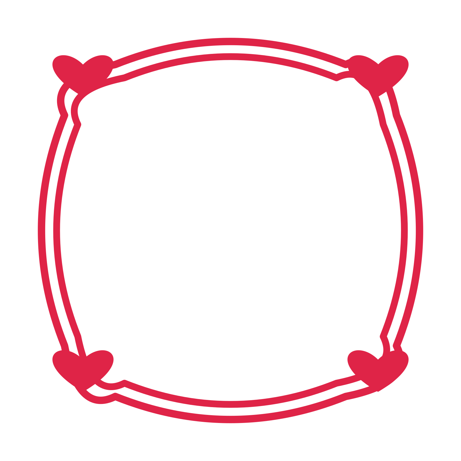 An open scallop frame with heart ornaments and a double border. The middle stays transparent for your text or photograph.