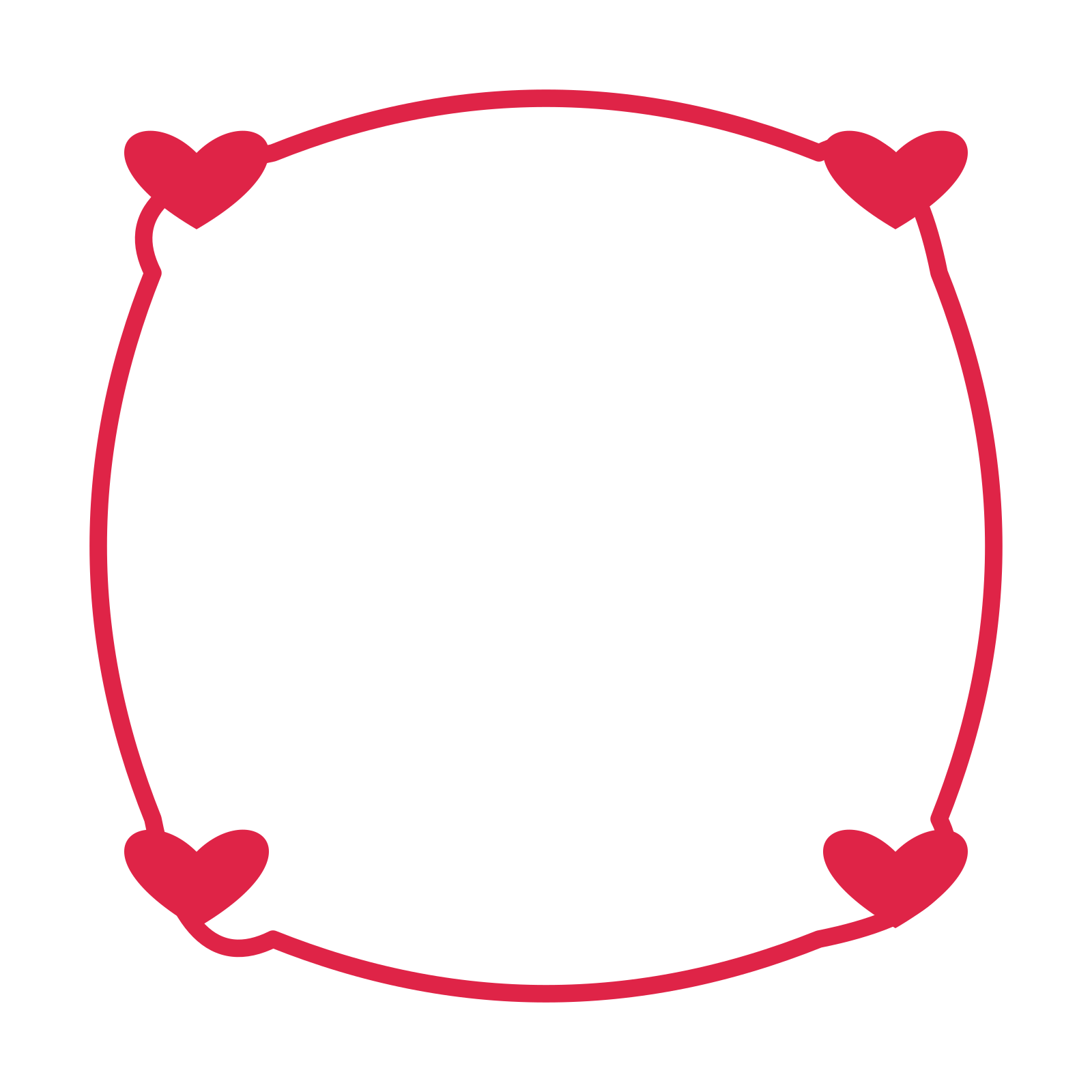 An open scallop frame with heart ornaments and a single border. The middle stays transparent for your text or photograph.