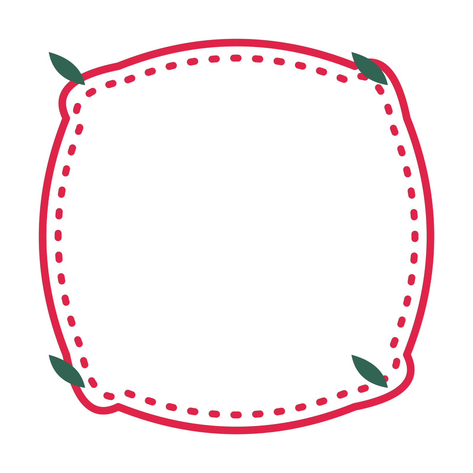 An open scallop frame with leaf ornaments and a dotted border. The middle stays transparent for your text or photograph.