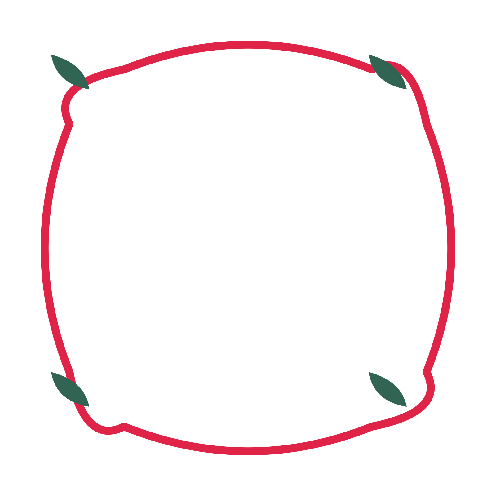 An open scallop frame with leaf ornaments and a single border. The middle stays transparent for your text or photograph.
