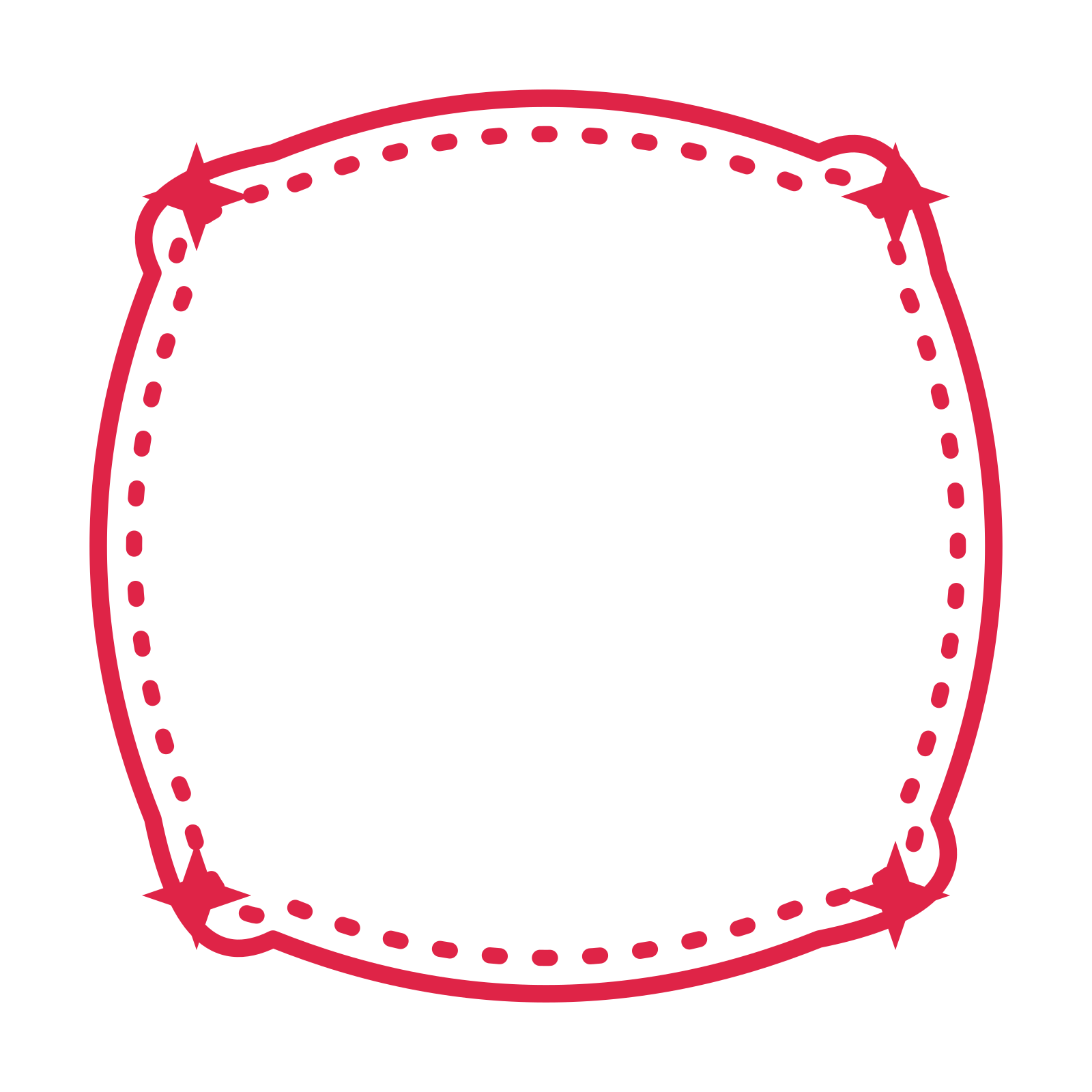 An open scallop frame with sparkle ornaments and a dotted border. The middle stays transparent for your text or photograph.