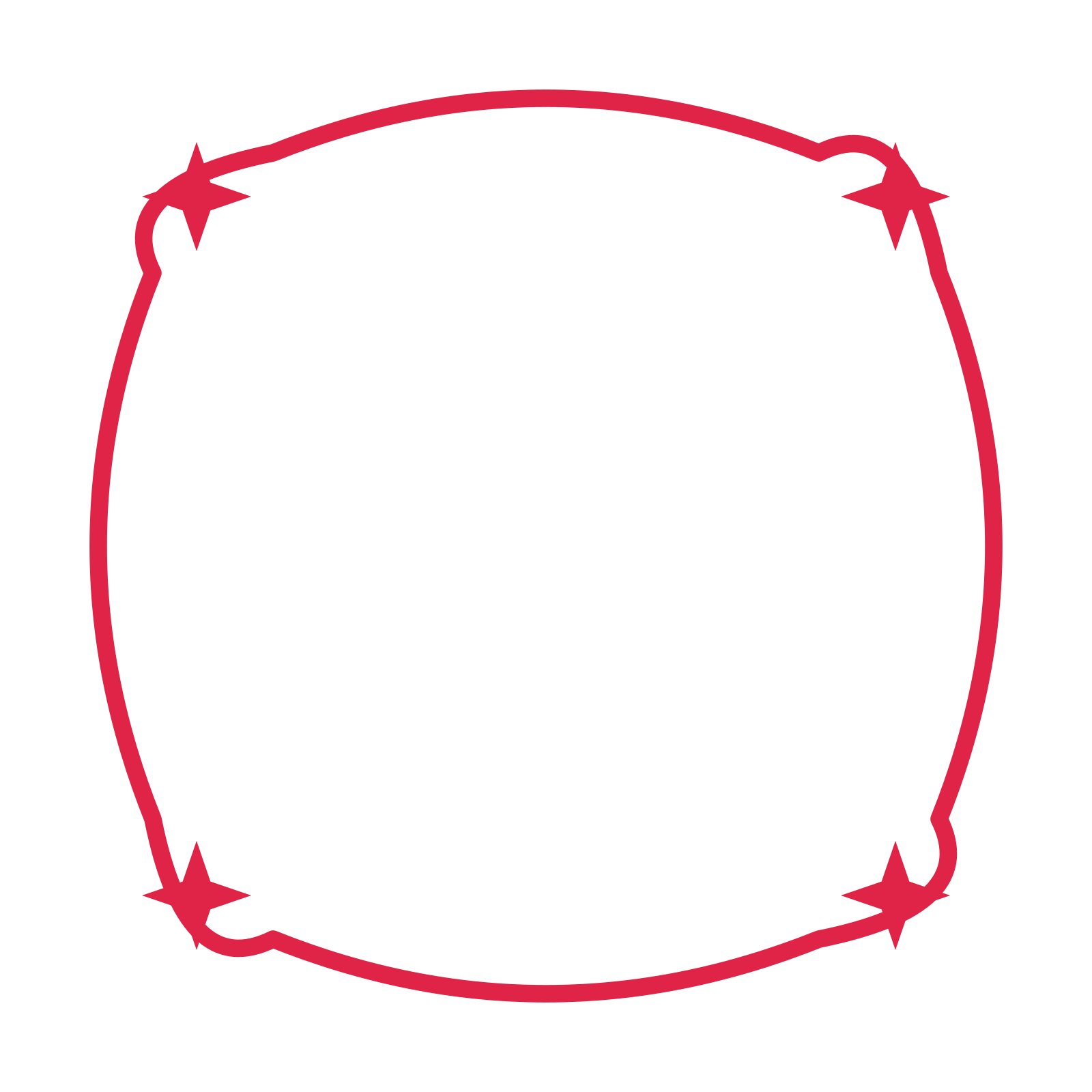 An open scallop frame with sparkle ornaments and a single border. The middle stays transparent for your text or photograph.