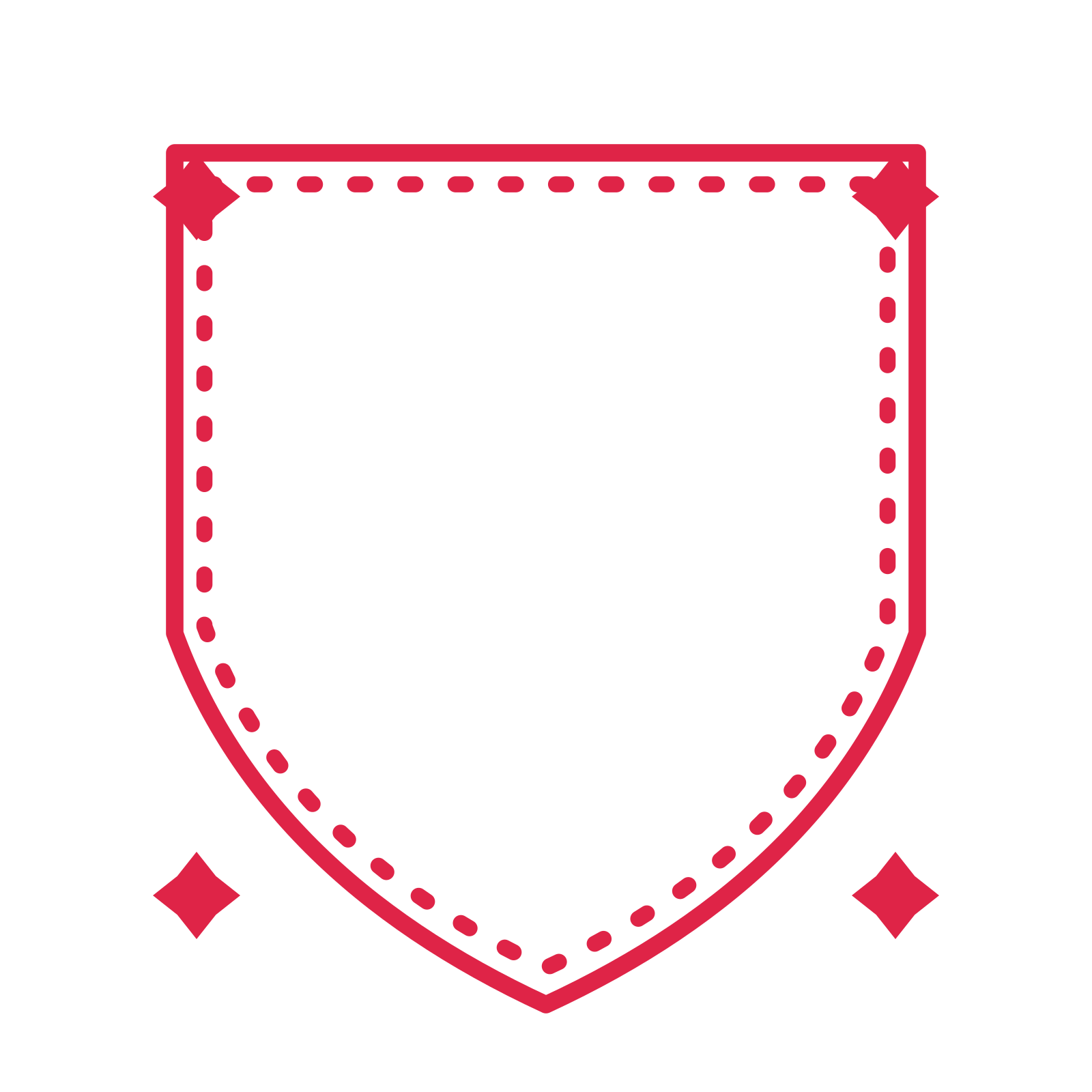 An open shield frame with diamond ornaments and a dotted border. The middle stays transparent for your text or photograph.