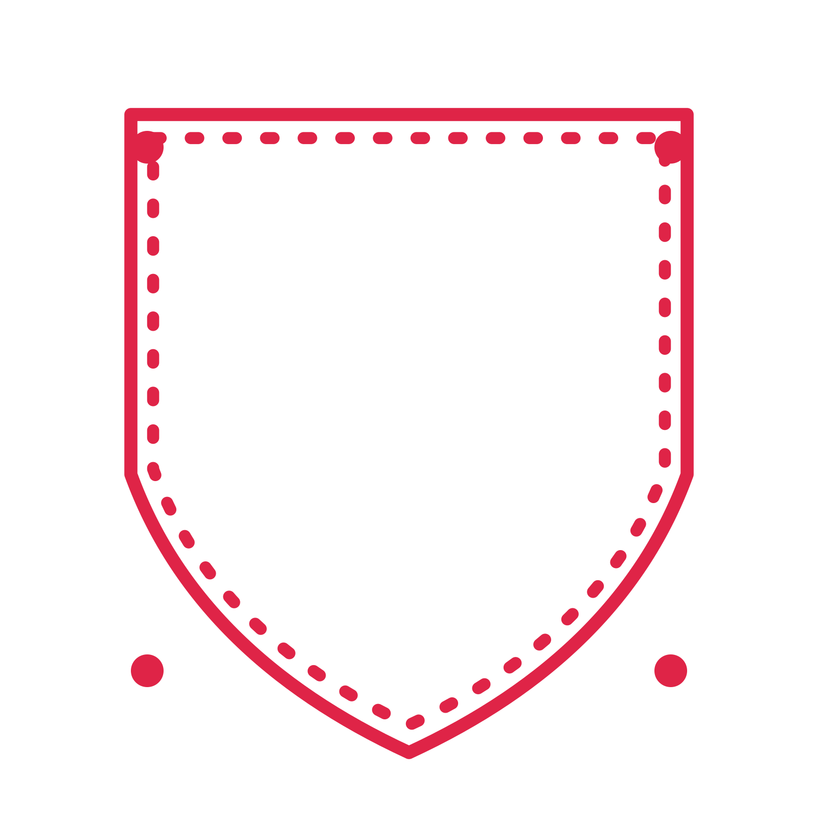 An open shield frame with dot ornaments and a dotted border. The middle stays transparent for your text or photograph.