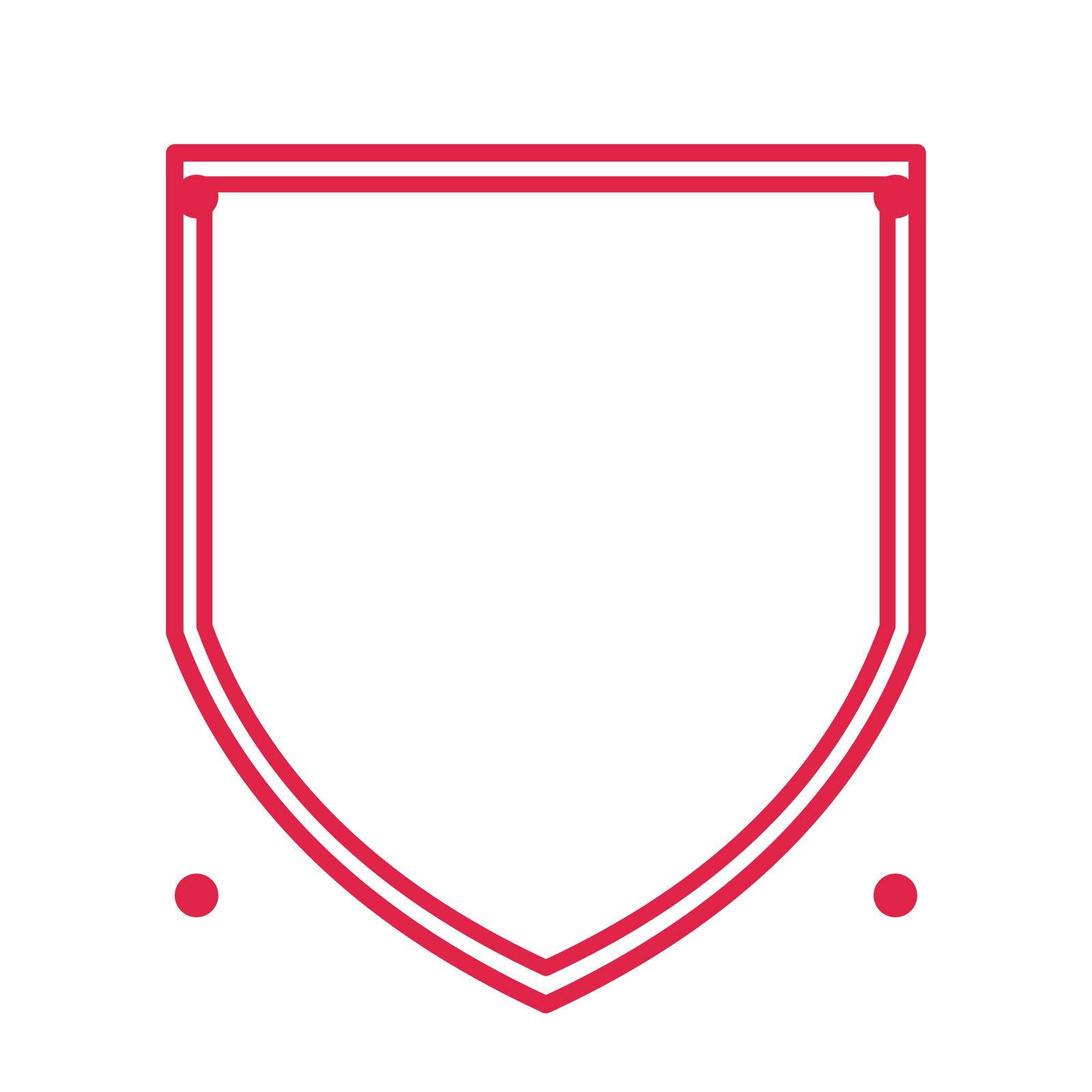 An open shield frame with dot ornaments and a double border. The middle stays transparent for your text or photograph.