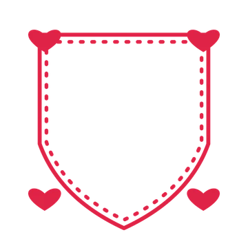 An open shield frame with heart ornaments and a dotted border. The middle stays transparent for your text or photograph.