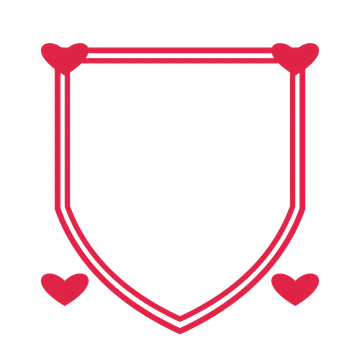 An open shield frame with heart ornaments and a double border. The middle stays transparent for your text or photograph.