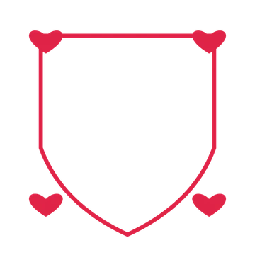 An open shield frame with heart ornaments and a single border. The middle stays transparent for your text or photograph.