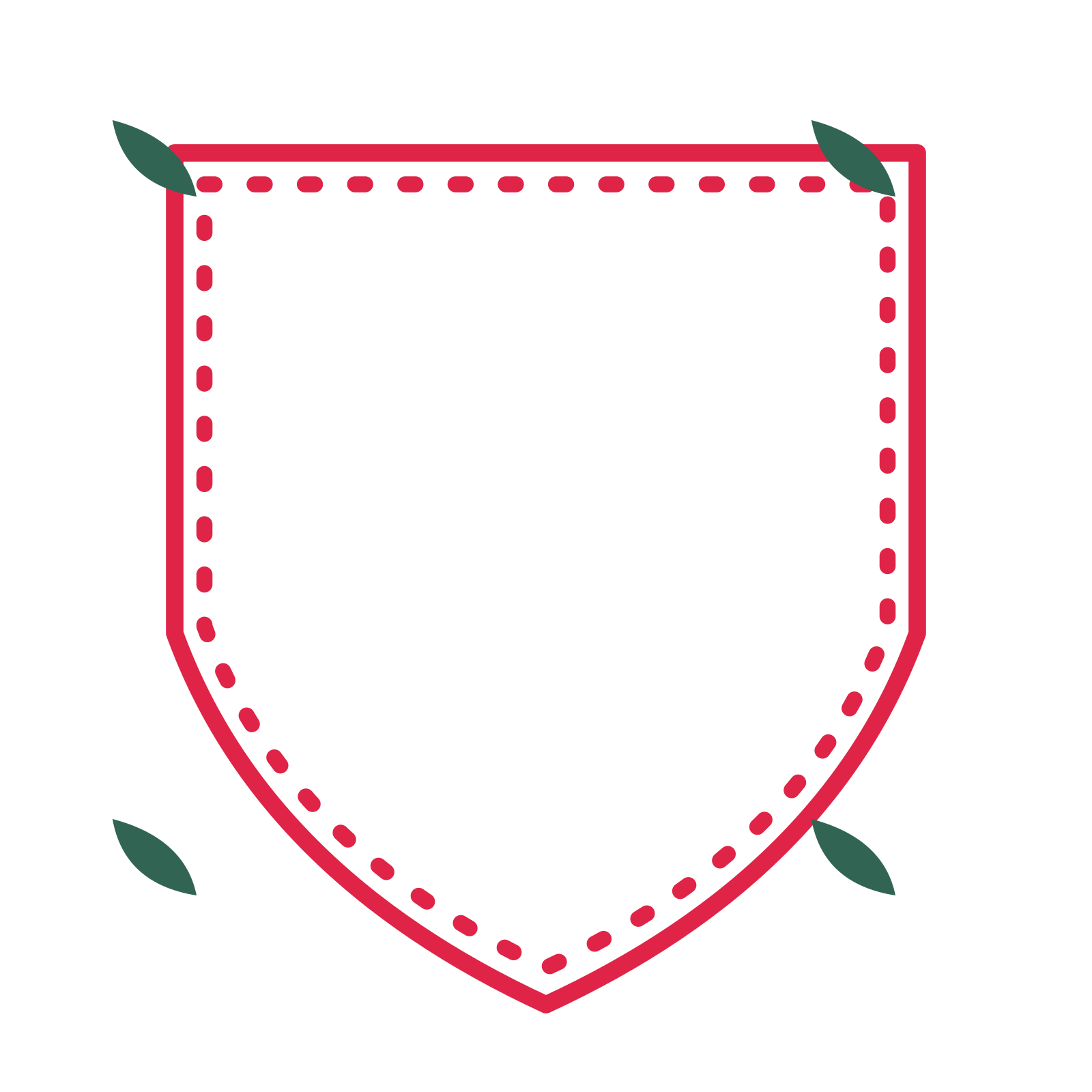 An open shield frame with leaf ornaments and a dotted border. The middle stays transparent for your text or photograph.