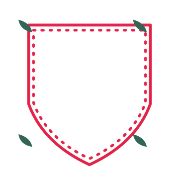 An open shield frame with leaf ornaments and a dotted border. The middle stays transparent for your text or photograph.